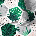 Papel de Parede Hexágono com Plantas e Mármore