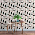 Papel de Parede Losangos Preto Branco e Rosa