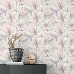 Papel de Parede Floral em Tons de Rosa Claro com Dourado