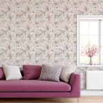 Papel de Parede Floral em Tons de Rosa Claro com Dourado