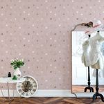 Papel de Parede Rose Dourado com Triângulos Dourados
