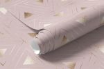 Papel de Parede Rose Dourado com Triângulos Dourados