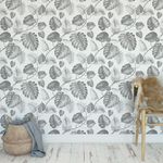 Papel de Parede Folhas Tropicais Preto e Branco