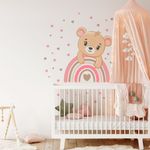 Adesivo de Parede Infantil Ursinho Arco Iris Rosa