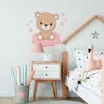 Adesivo de Parede Infantil Ursinho Nuvem Rosa