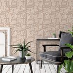 Papel de Parede Abstrato Labirinto Linhas Bege