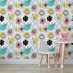 Papel de Parede Infantil Floral Bolas Coloridas Escandinavo Grande