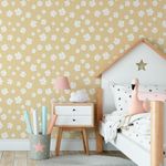 Papel de Parede Infantil Listras Floral Fundo Amarelo