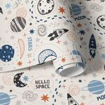 Papel de Parede Infantil Espaço Foguete Planetas