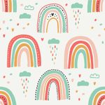 Papel de Parede Infantil Arco Íris Com Nuvens