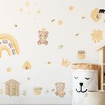 Adesivo de Parede Infantil Aquarela: Abelhas, Ursos, Arco-Íris, Mel, Folhas e Flores