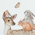 Adesivo de Parede Infantil Aquarela: Cervo, Coelho, Pássaro, Borboleta, Sol, Nuvem e Folhas