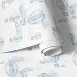 Papel de Parede Balões Aquarela Em Tons de Azul Claro