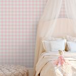 Papel de Parede Infantil Xadrez Rosa Coral