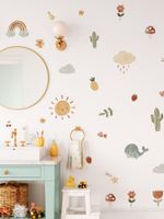 Kit Adesivos de Parede Infantil Aquarela Natureza Fofa – Sol, Baleia, Flores e Animais