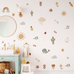 Kit Adesivos de Parede Infantil Aquarela Natureza Fofa – Sol, Baleia, Flores e Animais