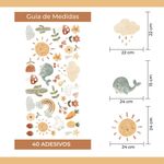 Kit Adesivos de Parede Infantil Aquarela Natureza Fofa – Sol, Baleia, Flores e Animais