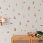 Kit Adesivos de Parede Infantil Animais da Floresta Aquarela