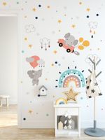 Adesivo de Parede Infantil Elefantinho no Céu com Arco-Íris e Estrelas