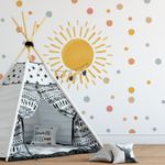 Adesivo de Parede Infantil Sol Radiante e Bolinhas Coloridas