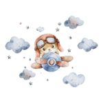 Adesivo de Parede Infantil Aviãozinho Baby Aquarela nas Nuvens