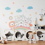 Adesivo de Parede Infantil Arco-Íris Encantado e Bichinhos Amigos