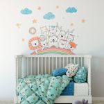 Adesivo de Parede Infantil Arco-Íris Encantado e Bichinhos Amigos