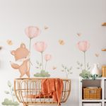 Adesivo de Parede Infantil Raposinha em Aquarela e Flores Delicadas