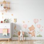 Adesivo de Parede Infantil Raposinha em Aquarela e Flores Delicadas