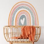 Adesivo de Parede Infantil Arco-Íris Boho com Corações Suaves