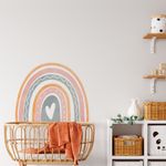 Adesivo de Parede Infantil Arco-Íris Boho com Corações Suaves