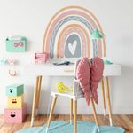 Adesivo de Parede Infantil Arco-Íris Boho com Corações Suaves