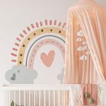 Adesivo de Parede Infantil Arco-Íris Boho Nuvens e Brilhos Mágicos