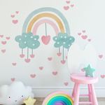 Adesivo de Parede Infantil Arco-Íris Encantado com Nuvens e Corações