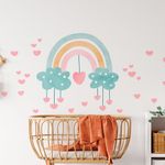 Adesivo de Parede Infantil Arco-Íris Encantado com Nuvens e Corações