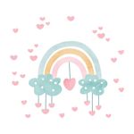 Adesivo de Parede Infantil Arco-Íris Encantado com Nuvens e Corações