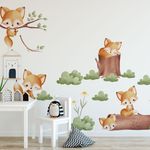 Adesivo de Parede Infantil Raposinha na Floresta Encantada Aquarela