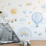 Adesivo de Parede Infantil Aquarela Céu Encantado Azul