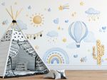 Adesivo de Parede Infantil Aquarela Céu Encantado Azul