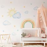Adesivo de Parede Infantil Aquarela Arco-Íris e Céu Encantado