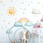 Adesivo de Parede Infantil Arco-Íris Mágico Sol e Estrelas Aquarela