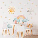 Adesivo de Parede Infantil Arco-Íris Mágico Sol e Estrelas Aquarela