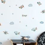 Kit Adesivos de Parede Aquarela Pequeno Piloto Aviões e Nuvens