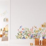 Adesivo de Parede Jardim Delicado Aquarela Flores e Libélulas
