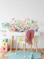 Adesivo de Parede Jardim Delicado Aquarela Flores e Libélulas