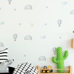 Kit Adesivos de Parede Aquarela Céu Azul: Balão e Estrelas