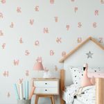 Kit Adesivos de Parede Infantil Educativo Alfabeto e Números Rosa