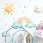 Adesivo de Parede Infantil Arco-Íris Mágico Sol e Estrelas Aquarela