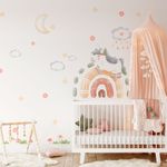 Adesivo de Parede Infantil Boho Encantado Arco-Íris e Unicórnio