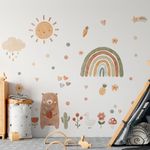 Adesivo de Parede Infantil Ursinho Aquarela com Sol e Flores